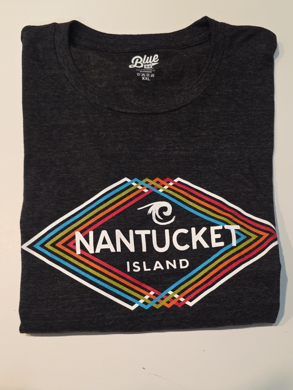 Blue 84 Black Nantucket Island Graphic Tee with Multicolor Stripe Diamond